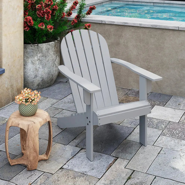 Acacia Wood Lounge Patio Adirondack Chair with Inclined Seat-Gray - Gray - Adirondack Chairs