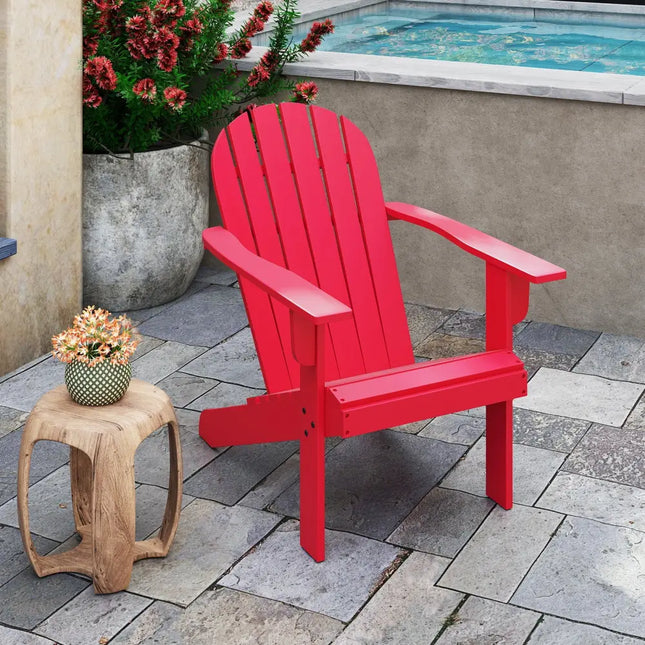 Acacia Wood Lounge Patio Adirondack Chair with Inclined Seat-Red - Red - Adirondack Chairs