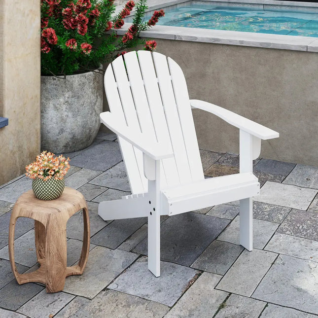 Acacia Wood Lounge Patio Adirondack Chair with Inclined Seat-White - White - Adirondack Chairs