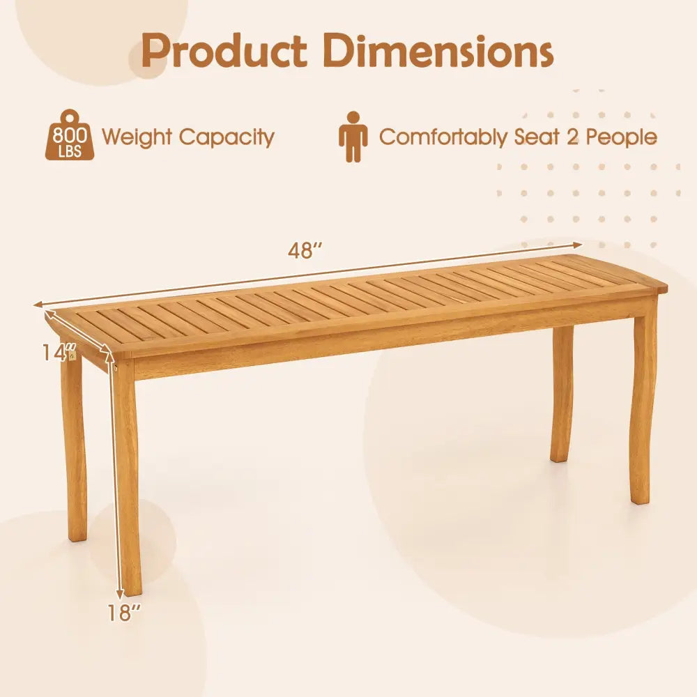 Acacia Wood Outdoor 48’’ Long Patio Dining Bench-2 Pieces - Natural - Outdoor Benches