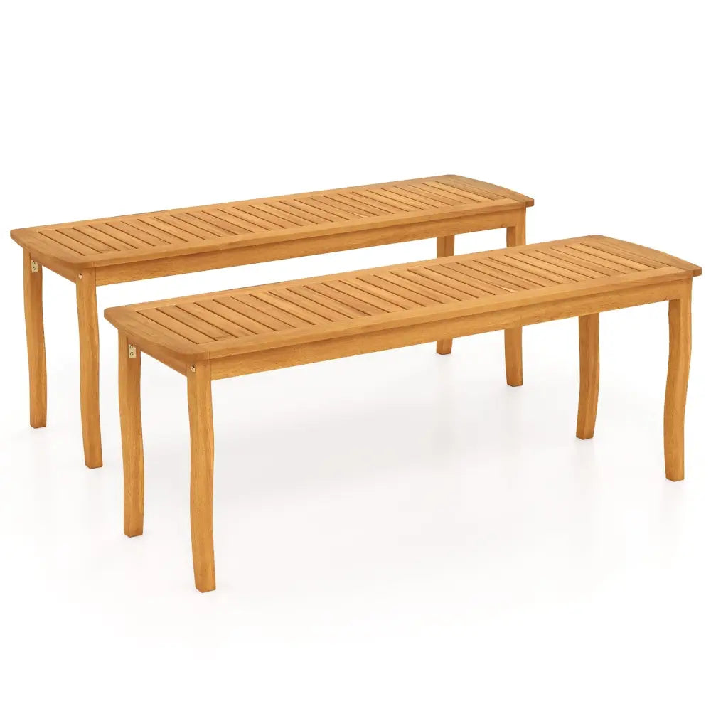 Acacia Wood Outdoor 48’’ Long Patio Dining Bench-2 Pieces - Natural - Outdoor Benches
