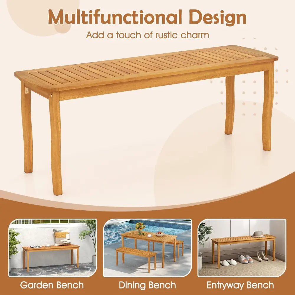 Acacia Wood Outdoor 48’’ Long Patio Dining Bench-2 Pieces - Natural - Outdoor Benches