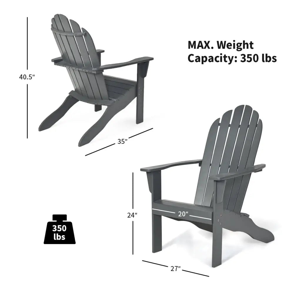Acacia Wood Outdoor Adirondack Chair with Ergonomic Design-Gray - Gray - Adirondack Chairs