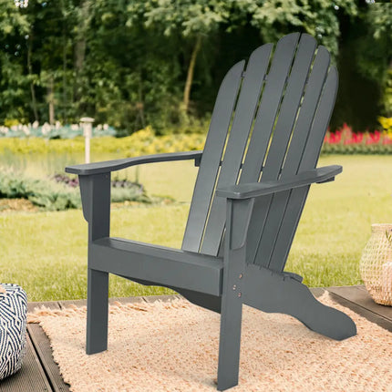 Acacia Wood Outdoor Adirondack Chair with Ergonomic Design-Gray - Gray - Adirondack Chairs