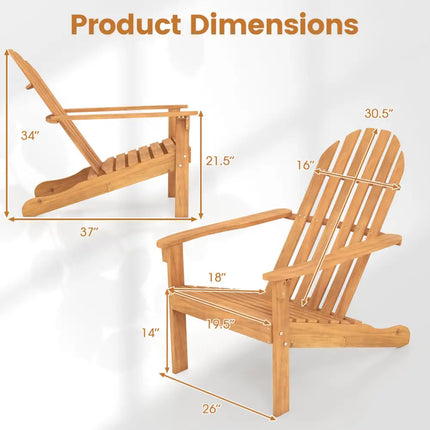 Acacia Wood Outdoor Adirondack Chair with Ergonomic Design-Natural - Natural - Adirondack Chairs