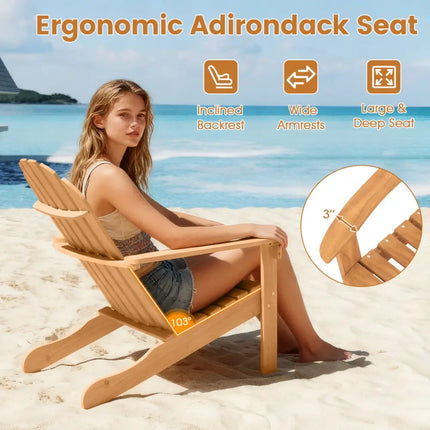Acacia Wood Outdoor Adirondack Chair with Ergonomic Design-Natural - Natural - Adirondack Chairs
