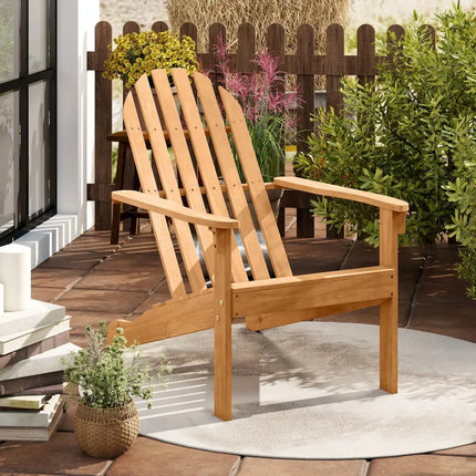 Acacia Wood Outdoor Adirondack Chair with Ergonomic Design-Natural - Natural - Adirondack Chairs