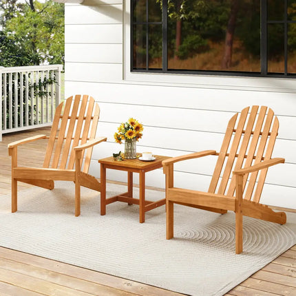 Acacia Wood Outdoor Adirondack Chair with Ergonomic Design-Natural - Natural - Adirondack Chairs
