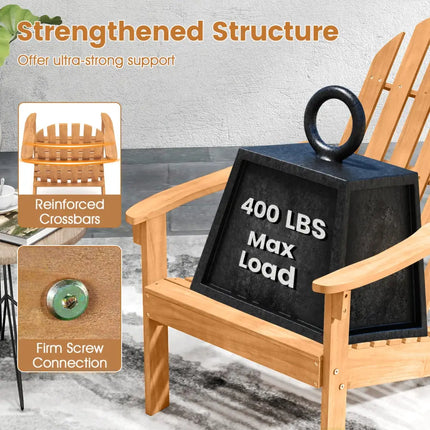 Acacia Wood Outdoor Adirondack Chair with Ergonomic Design-Natural - Natural - Adirondack Chairs