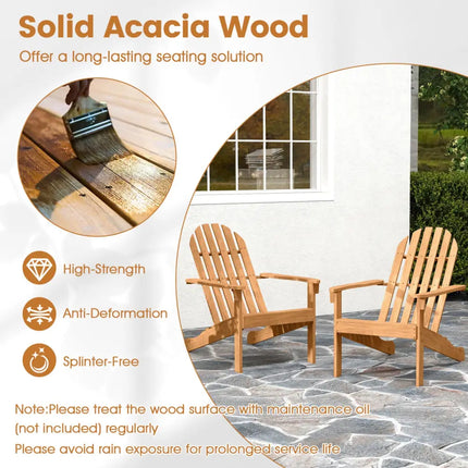 Acacia Wood Outdoor Adirondack Chair with Ergonomic Design-Natural - Natural - Adirondack Chairs
