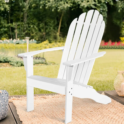 Acacia Wood Outdoor Adirondack Chair with Ergonomic Design-White - White - Adirondack Chairs