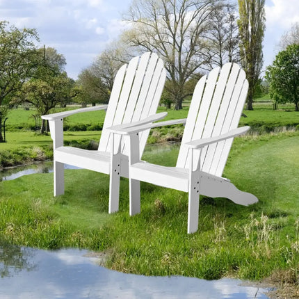 Acacia Wood Outdoor Adirondack Chair with Ergonomic Design-White - White - Adirondack Chairs