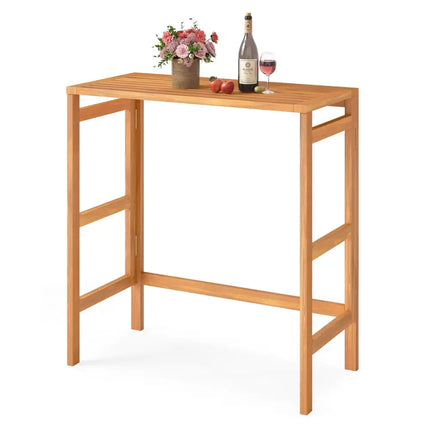 Acacia Wood Outdoor Bar Table with Slatted Tabletop for Balcony - Bar Tables