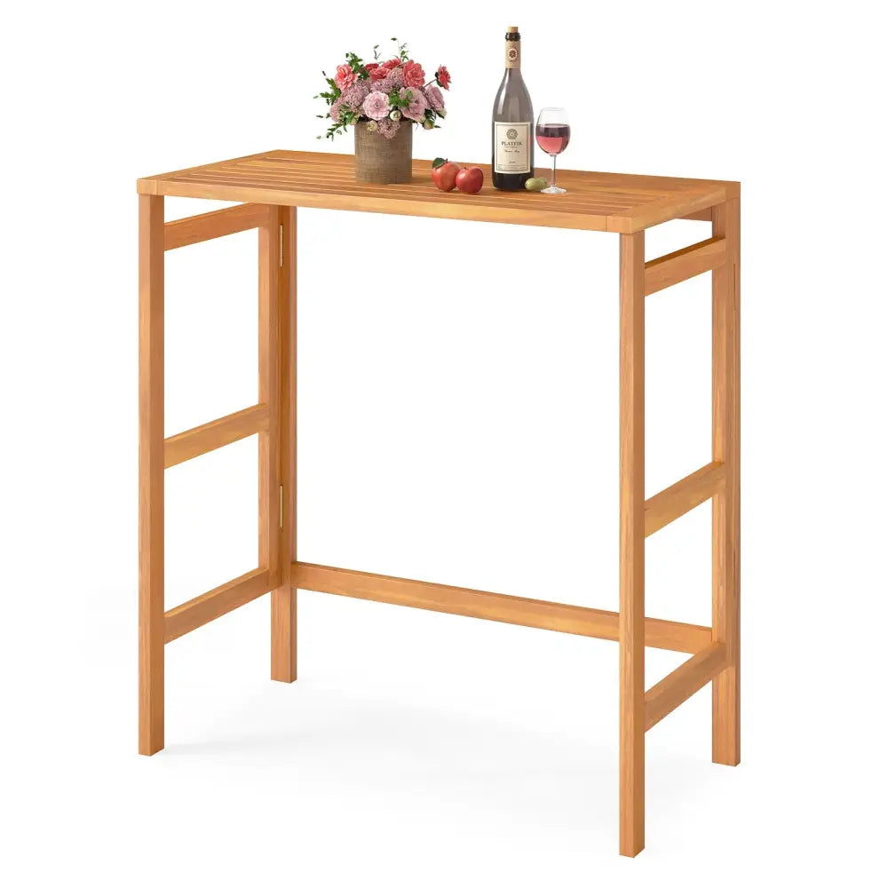 Acacia Wood Outdoor Bar Table with Slatted Tabletop for Balcony - Bar Tables