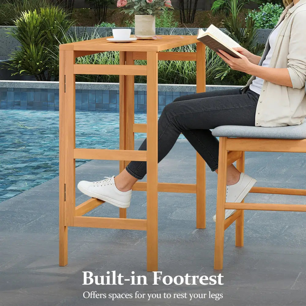 Acacia Wood Outdoor Bar Table with Slatted Tabletop for Balcony - Bar Tables