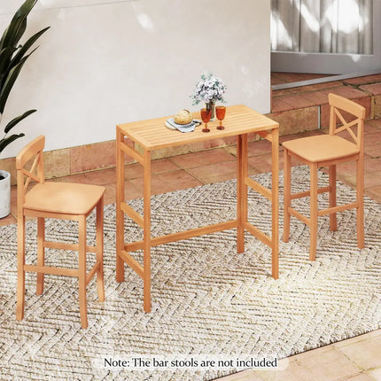 Acacia Wood Outdoor Bar Table with Slatted Tabletop for Balcony - Bar Tables