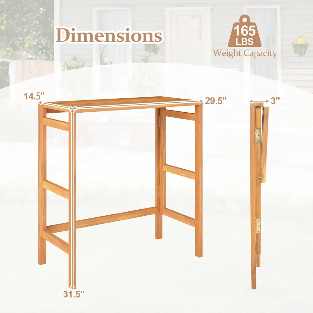 Acacia Wood Outdoor Bar Table with Slatted Tabletop for Balcony - Bar Tables
