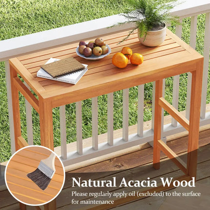 Acacia Wood Outdoor Bar Table with Slatted Tabletop for Balcony - Bar Tables