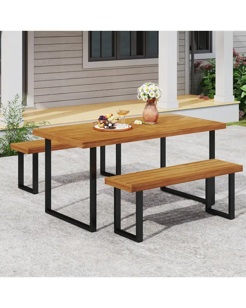 Acacia Wood Outdoor Bench 48 Inch Long Patio Dining Bench-1 Piece - Natural - Outdoor Benches