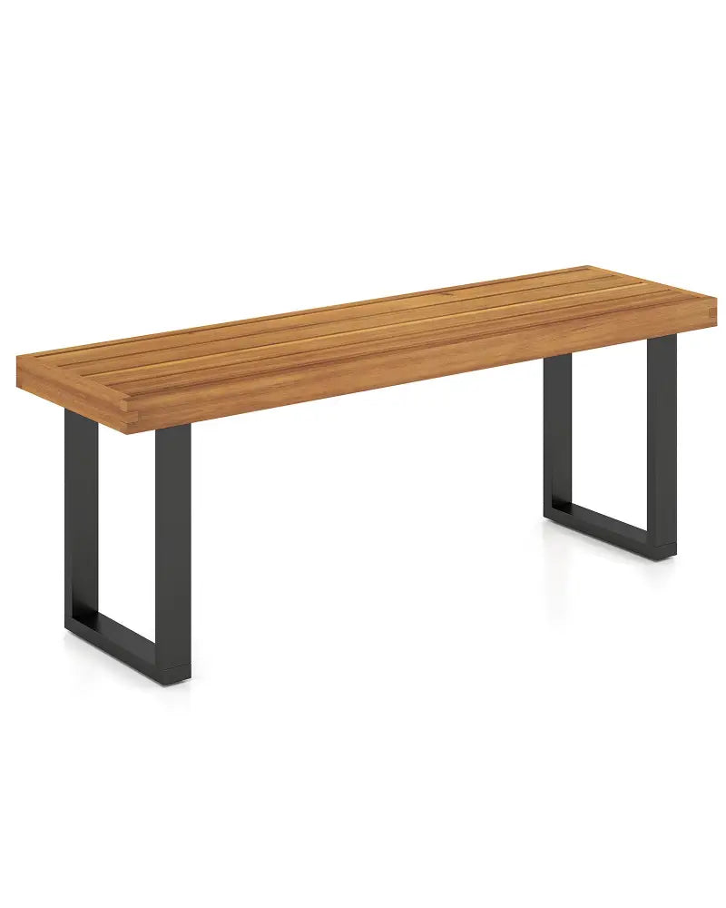 Acacia Wood Outdoor Bench 48 Inch Long Patio Dining Bench-1 Piece - Natural - Outdoor Benches