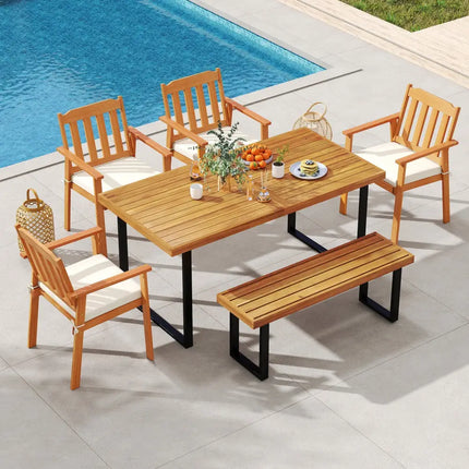 Acacia Wood Outdoor Bench 48 Inch Long Patio Dining Bench-1 Piece - Natural - Outdoor Benches