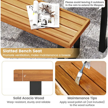 Acacia Wood Outdoor Bench 48 Inch Long Patio Dining Bench-1 Piece - Natural - Outdoor Benches
