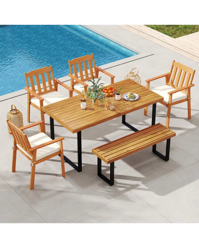 Acacia Wood Outdoor Bench 48 Inch Long Patio Dining Bench-1 Piece - Natural - Outdoor Benches