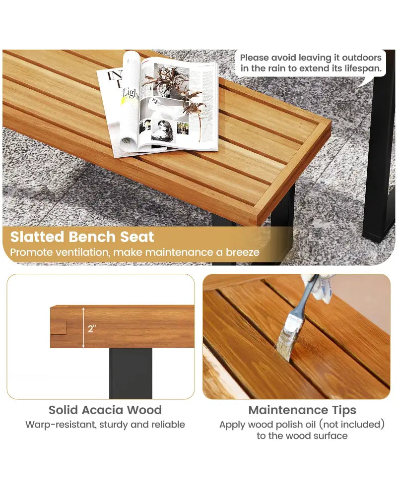 Acacia Wood Outdoor Bench 48 Inch Long Patio Dining Bench-1 Piece - Natural - Outdoor Benches