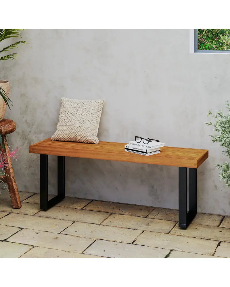 Acacia Wood Outdoor Bench 48 Inch Long Patio Dining Bench-1 Piece - Natural - Outdoor Benches
