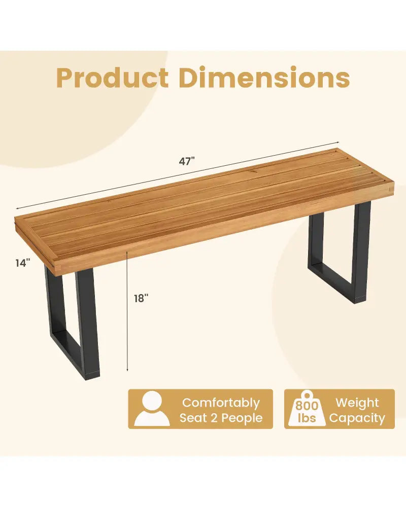 Acacia Wood Outdoor Bench 48 Inch Long Patio Dining Bench-1 Piece - Natural - Outdoor Benches