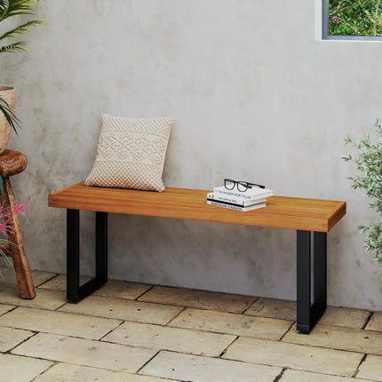 Acacia Wood Outdoor Bench 48 Inch Long Patio Dining Bench-1 Piece - Natural - Outdoor Benches