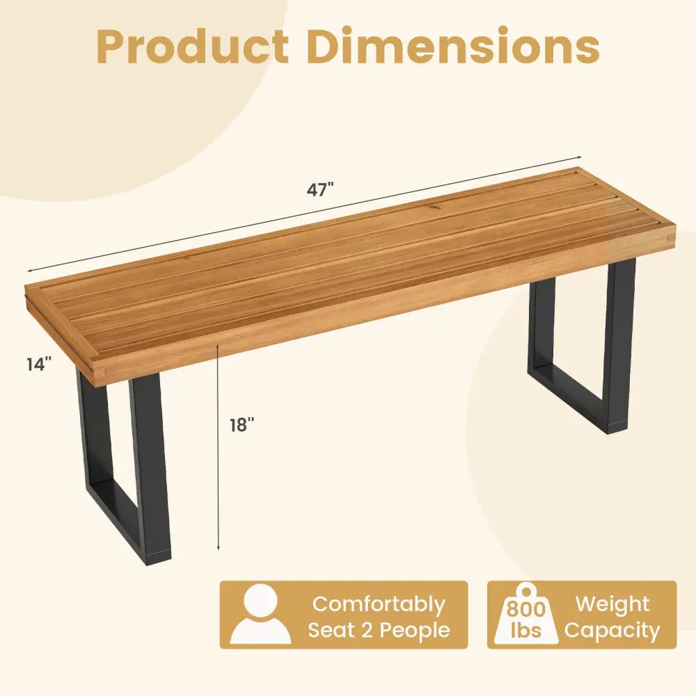 Acacia Wood Outdoor Bench 48 Inch Long Patio Dining Bench-Set of 2 - Natural - Outdoor Benches