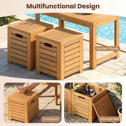 Acacia Wood Outdoor Coffee Table with Stools Set of 2 3 Pieces Patio Table and Stools Set - Patio Conversation Sets