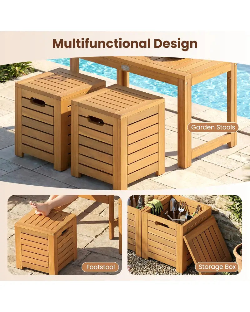 Acacia Wood Outdoor Coffee Table with Stools Set of 2 3 Pieces Patio Table and Stools Set - Patio Conversation Sets