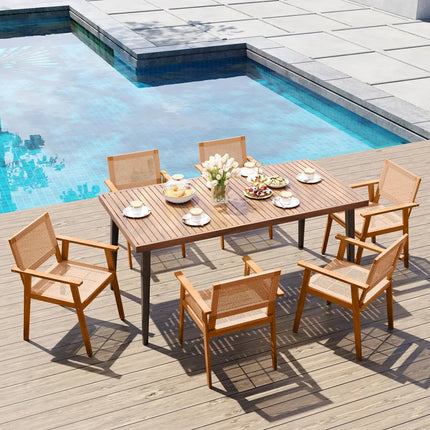 Acacia Wood Outdoor Dining Chairs Set of 2 PE Rattan Patio Chairs with Backrests and Armrests - Patio Dining Chairs