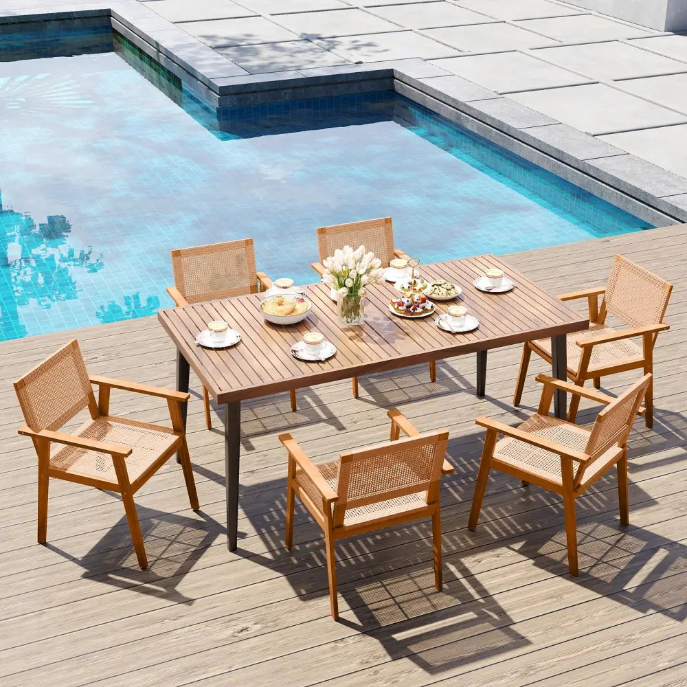 Acacia Wood Outdoor Dining Chairs Set of 2 PE Rattan Patio Chairs with Backrests and Armrests - Patio Dining Chairs