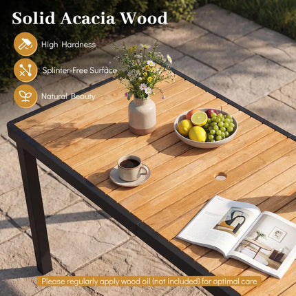 Acacia Wood Outdoor Dining Table with 1.97’’ Umbrella Hole for 6 People - Patio Dining Tables