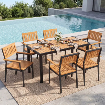 Acacia Wood Outdoor Dining Table with 1.97’’ Umbrella Hole for 6 People - Patio Dining Tables