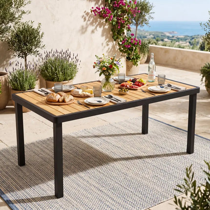 Acacia Wood Outdoor Dining Table with 1.97’’ Umbrella Hole for 6 People - Patio Dining Tables