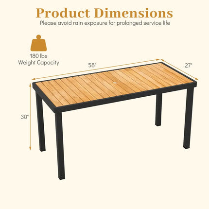 Acacia Wood Outdoor Dining Table with 1.97’’ Umbrella Hole for 6 People - Patio Dining Tables
