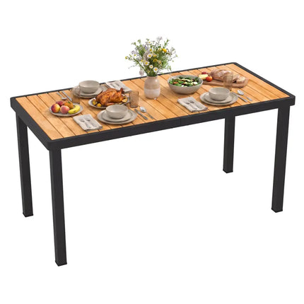 Acacia Wood Outdoor Dining Table with 1.97’’ Umbrella Hole for 6 People - Patio Dining Tables
