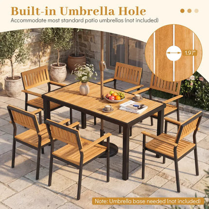 Acacia Wood Outdoor Dining Table with 1.97’’ Umbrella Hole for 6 People - Patio Dining Tables