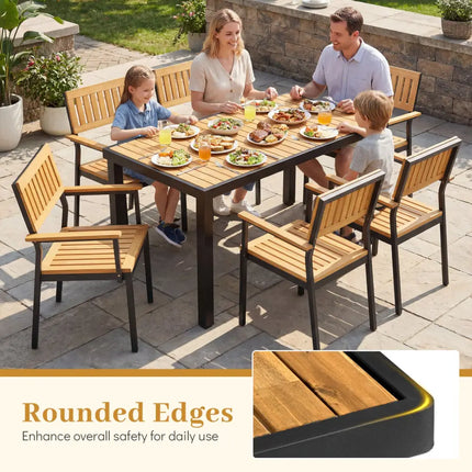 Acacia Wood Outdoor Dining Table with 1.97’’ Umbrella Hole for 6 People - Patio Dining Tables