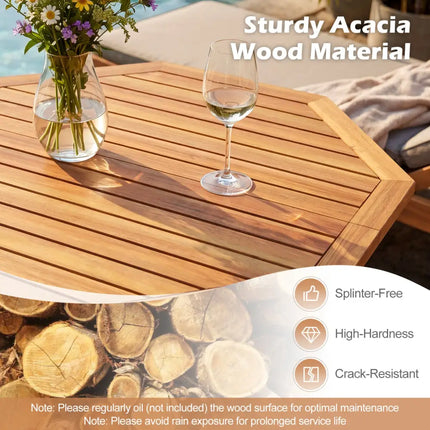 Acacia Wood Outdoor Folding Dining Table for 4 Octagonal with Slatted Tabletop - Natural - Patio Dining Tables