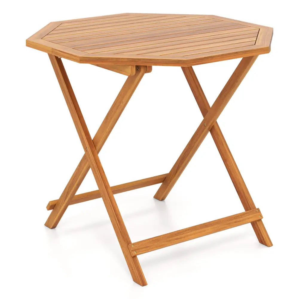 Acacia Wood Outdoor Folding Dining Table for 4 Octagonal with Slatted Tabletop - Natural - Patio Dining Tables