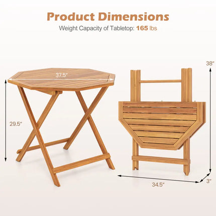 Acacia Wood Outdoor Folding Dining Table for 4 Octagonal with Slatted Tabletop - Natural - Patio Dining Tables