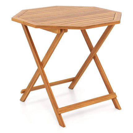 Acacia Wood Outdoor Folding Dining Table for 4 Octagonal with Slatted Tabletop - Natural - Patio Dining Tables