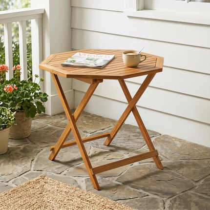 Acacia Wood Outdoor Folding Dining Table for 4 Octagonal with Slatted Tabletop - Natural - Patio Dining Tables