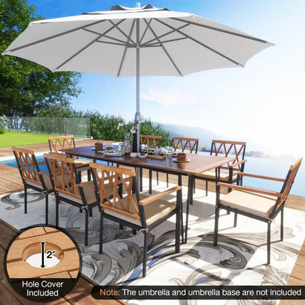 Acacia Wood Outdoor Furniture Set 9 Pieces Patio Dining Set with 8 Chairs - Natural - Patio Dining Sets