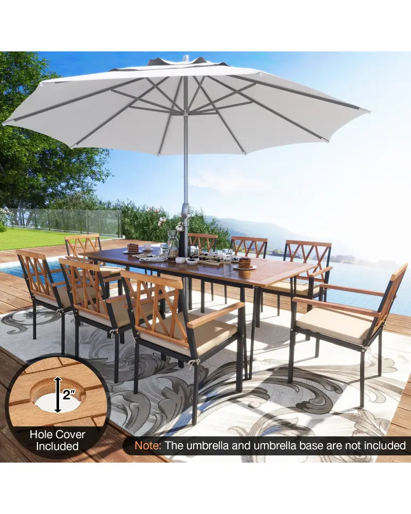 Acacia Wood Outdoor Furniture Set 9 Pieces Patio Dining Set with 8 Chairs - Natural - Patio Dining Sets